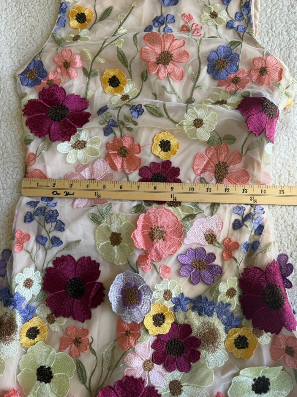 Sleeveless Floral Embroidered Nude Dress - Picture 8 of 8
